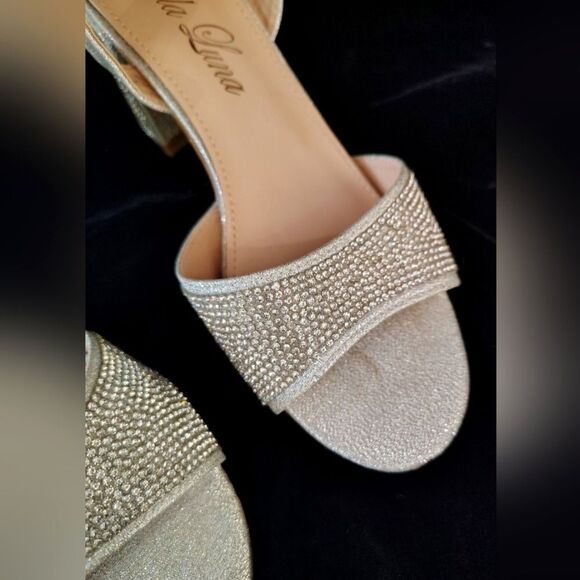 Rhinestone sparkle Silver Chunky Heel Shoes Sandals Sz 6 - Picture 9 of 16